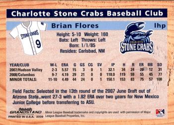 2009 Grandstand Charlotte Stone Crabs #NNO Brian Flores Back