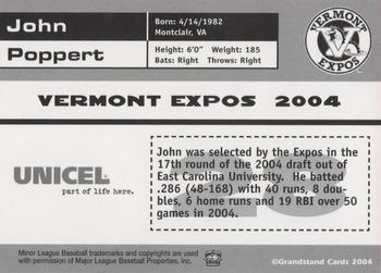 2004 Grandstand Vermont Expos #NNO John Poppert Back