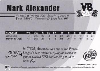 2005 Grandstand Vero Beach Dodgers #NNO Mark Alexander Back
