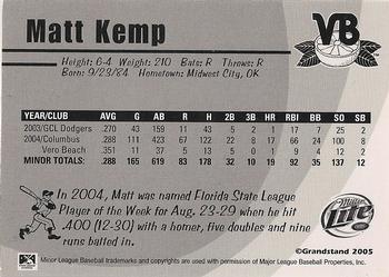 2005 Grandstand Vero Beach Dodgers #NNO Matt Kemp Back