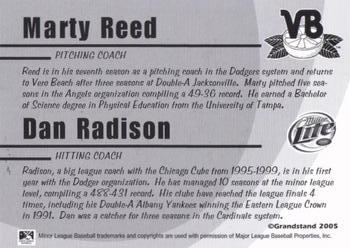 2005 Grandstand Vero Beach Dodgers #NNO Marty Reed / Dan Radison Back