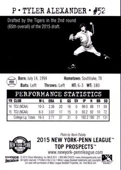 2015 Choice New York-Penn League Top Prospects #9 Tyler Alexander Back