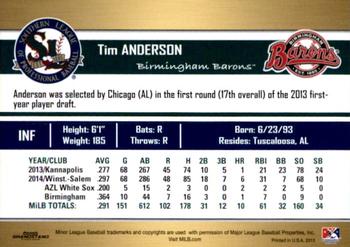 2015 Grandstand Southern League Top Prospects #NNO Tim Anderson Back