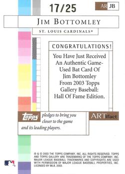 2003 Topps Gallery Hall of Fame - Artifact Relics Artist's Proofs #JB Jim Bottomley Back