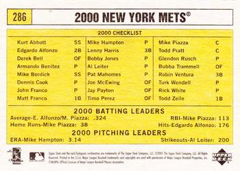 2001 Upper Deck Vintage #286 New York Mets Back