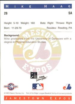 1993 Classic Best Jamestown Expos #28 Mike Haag Back