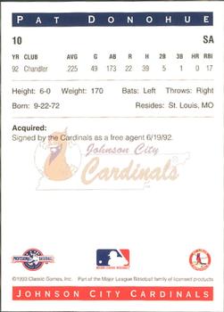 1993 Classic Best Johnson City Cardinals #10 Pat Donohue Back