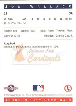 1993 Classic Best Johnson City Cardinals #28 Joe Wallace Back