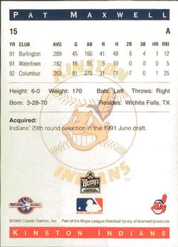 1993 Classic Best Kinston Indians #15 Pat Maxwell Back