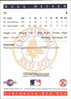 1993 Classic Best Lynchburg Red Sox #11 Doug Hecker Back