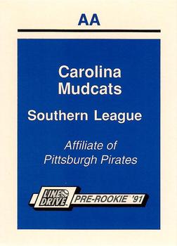 1991 Line Drive AA - Team Checklists #NNO Carolina Mudcats Checklist Front