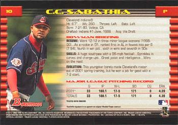 2002 Bowman #10 C.C. Sabathia Back