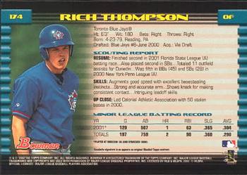 2002 Bowman #174 Rich Thompson Back