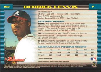 2002 Bowman #193 Derrick Lewis Back