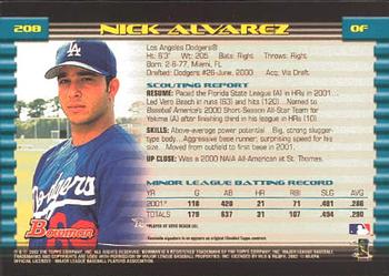 2002 Bowman #208 Nick Alvarez Back