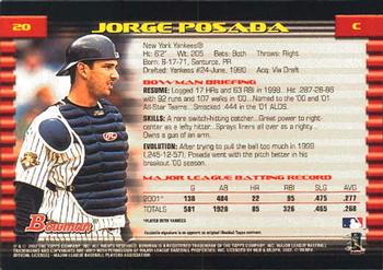 2002 Bowman #20 Jorge Posada Back