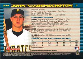 2002 Bowman #243 John VanBenschoten Back