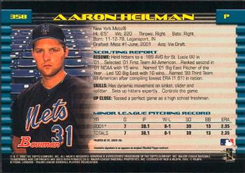 2002 Bowman #358 Aaron Heilman Back