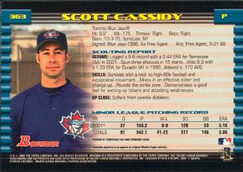 2002 Bowman #363 Scott Cassidy Back