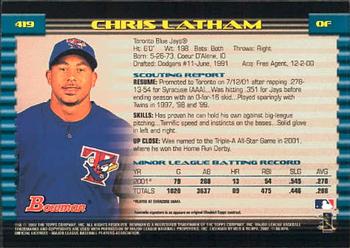 2002 Bowman #419 Chris Latham Back