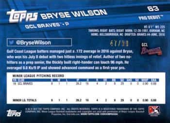 2017 Topps Pro Debut - Green #63 Bryse Wilson Back
