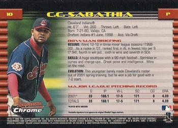2002 Bowman Chrome #10 C.C. Sabathia Back