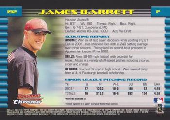 2002 Bowman Chrome #192 James Barrett Back