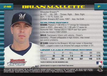 2002 Bowman Chrome #248 Brian Mallette Back