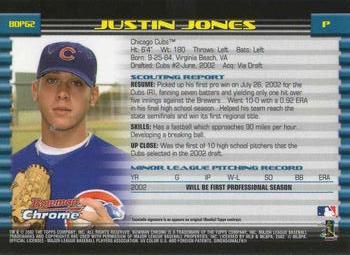 2002 Bowman Draft Picks & Prospects - Chrome #BDP62 Justin Jones Back