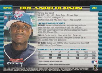2002 Bowman Draft Picks & Prospects - Chrome #BDP135 Orlando Hudson Back
