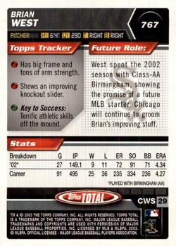 2003 Topps Total - Silver #767 Brian West Back