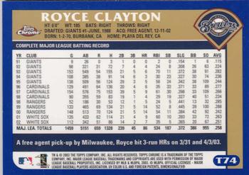 2003 Topps Traded & Rookies - Chrome #T74 Royce Clayton Back