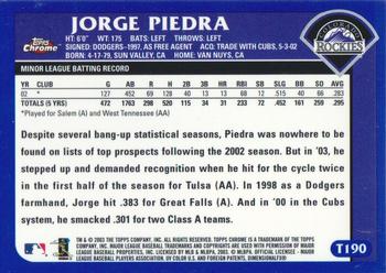 2003 Topps Traded & Rookies - Chrome #T190 Jorge Piedra Back