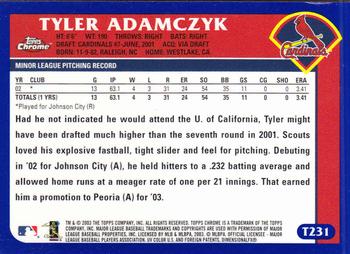 2003 Topps Traded & Rookies - Chrome #T231 Tyler Adamczyk Back