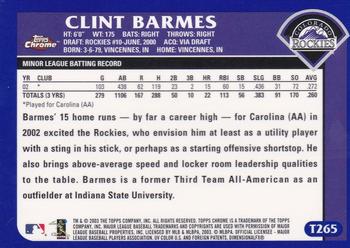 2003 Topps Traded & Rookies - Chrome #T265 Clint Barmes Back