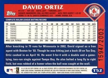 2003 Topps Traded & Rookies - Gold #T52 David Ortiz Back