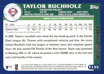 2003 Topps Traded & Rookies - Gold #T135 Taylor Buchholz Back