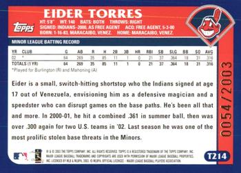 2003 Topps Traded & Rookies - Gold #T214 Eider Torres Back