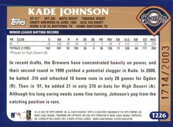 2003 Topps Traded & Rookies - Gold #T226 Kade Johnson Back