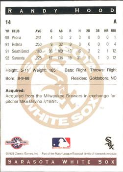 1993 Classic Best Sarasota White Sox #14 Randy Hood Back