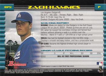 2002 Bowman Draft Picks & Prospects #BDP51 Zach Hammes Back