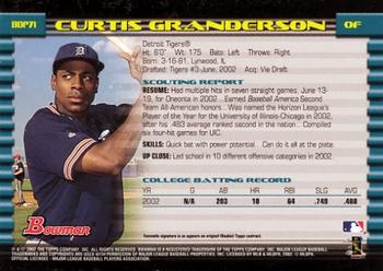 2002 Bowman Draft Picks & Prospects #BDP71 Curtis Granderson Back