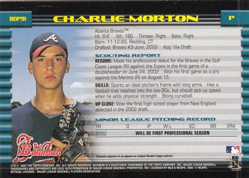 2002 Bowman Draft Picks & Prospects #BDP91 Charlie Morton Back