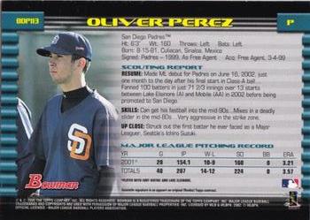 2002 Bowman Draft Picks & Prospects #BDP113 Oliver Perez Back