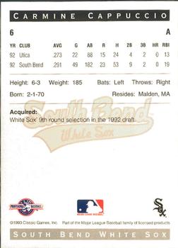 1993 Classic Best South Bend White Sox #6 Carmine Cappuccio Back