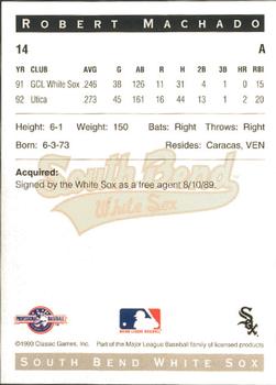 1993 Classic Best South Bend White Sox #14 Robert Machado Back