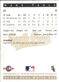 1993 Classic Best South Bend White Sox #21 Hank Tagle Back