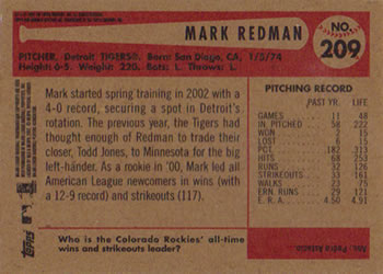2002 Bowman Heritage #209 Mark Redman Back