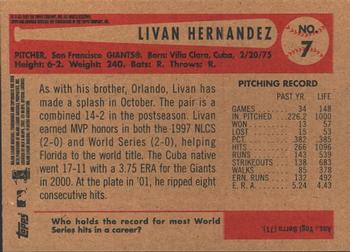 2002 Bowman Heritage #7 Livan Hernandez Back
