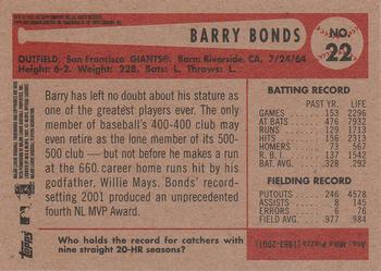 2002 Bowman Heritage #22 Barry Bonds Back